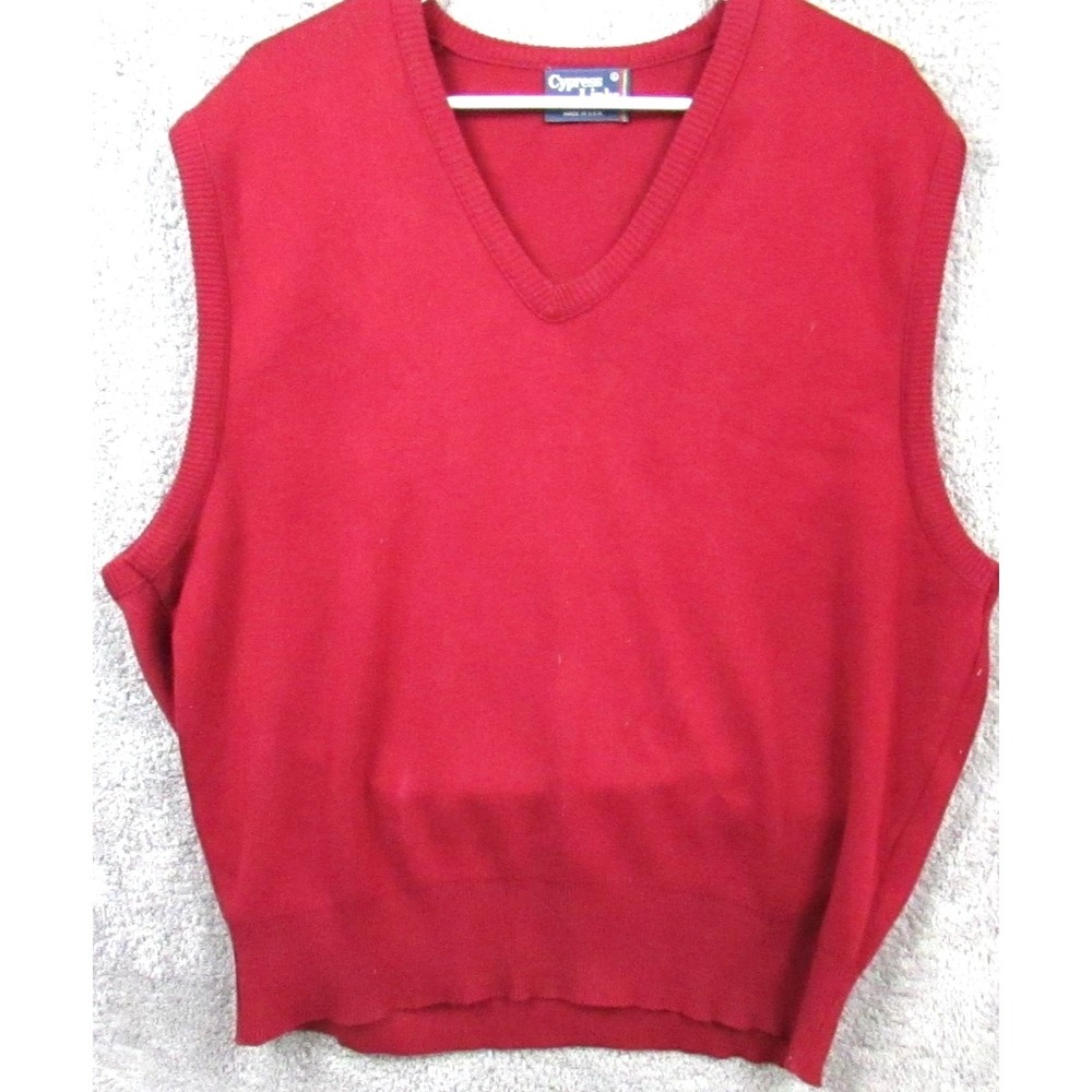 Cypress Links Sweater Vest Mens Large Red V Neck Golf Made In‎ USA Cotton